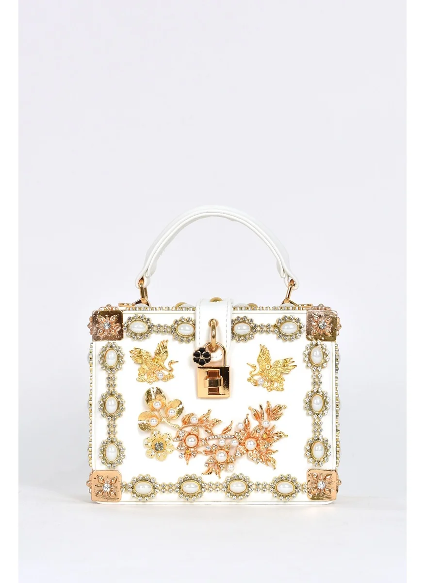 ايلاتي Women's Shoulder Strap Stone Handbag White 17608