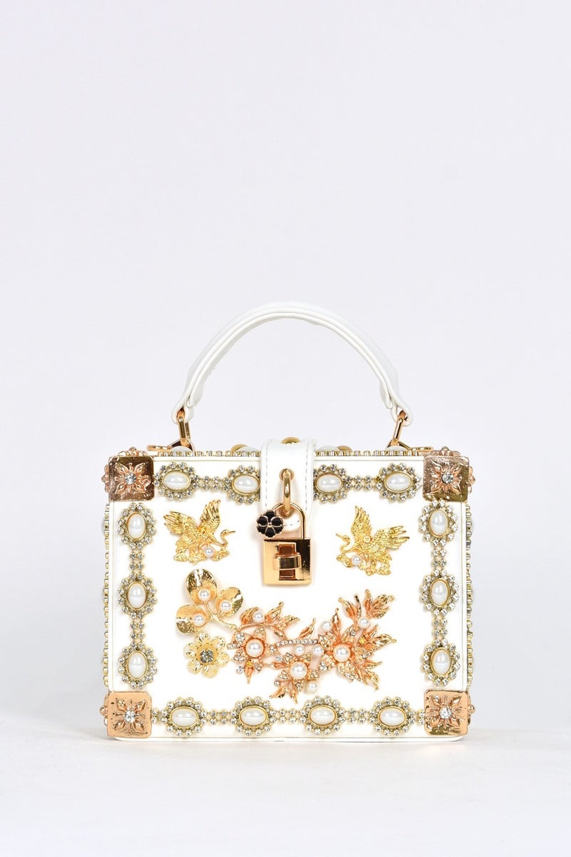 Elatae Women's Shoulder Strap Stone Handbag White 17608  - Image 1