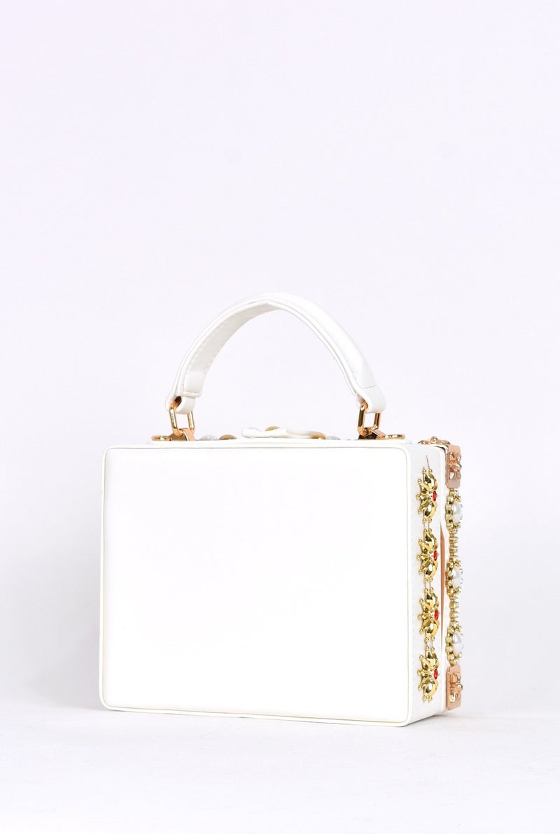 Elatae Women's Shoulder Strap Stone Handbag White 17608  - Image 4
