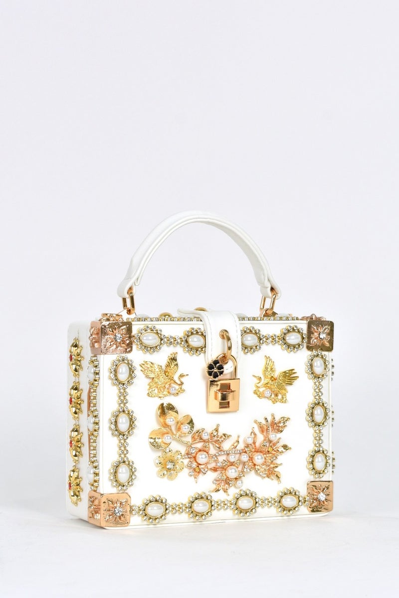Elatae Women's Shoulder Strap Stone Handbag White 17608  - Image 5