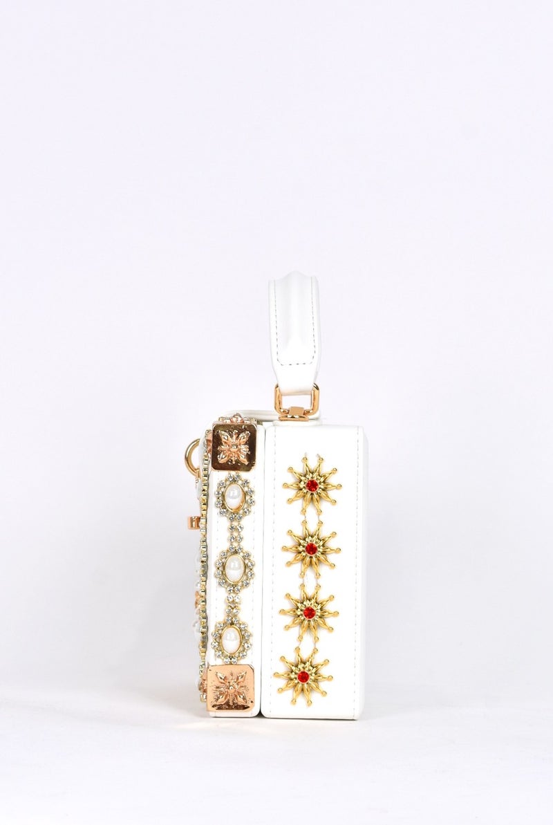 Elatae Women's Shoulder Strap Stone Handbag White 17608  - Image 3