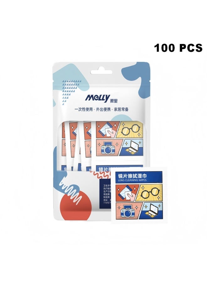 Melly's 100 Pcs Lens Cleaning Wipes | Disposable Glasses Cleaner Tissue for Eyeglasses, Sunglasses, Camera Lens, Mobile Phone Screen, Laptop & Computer Monitor | Streak-Free Cleaning Tissue,Lens Wipes Individually Wrapped, Individually Wrapped Disposable in Bags(100 PCS) - Image 1