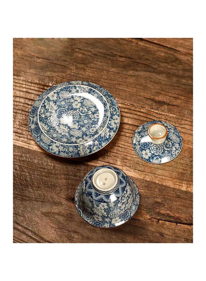1-Piece Chinese Old Porcelain Blue and White Floral Pattern Tea Bowl,Chinese Tea Bowl with Cover and Tray,Chinese Traditional Handicraft Ceramic Tea Cup - Image 2