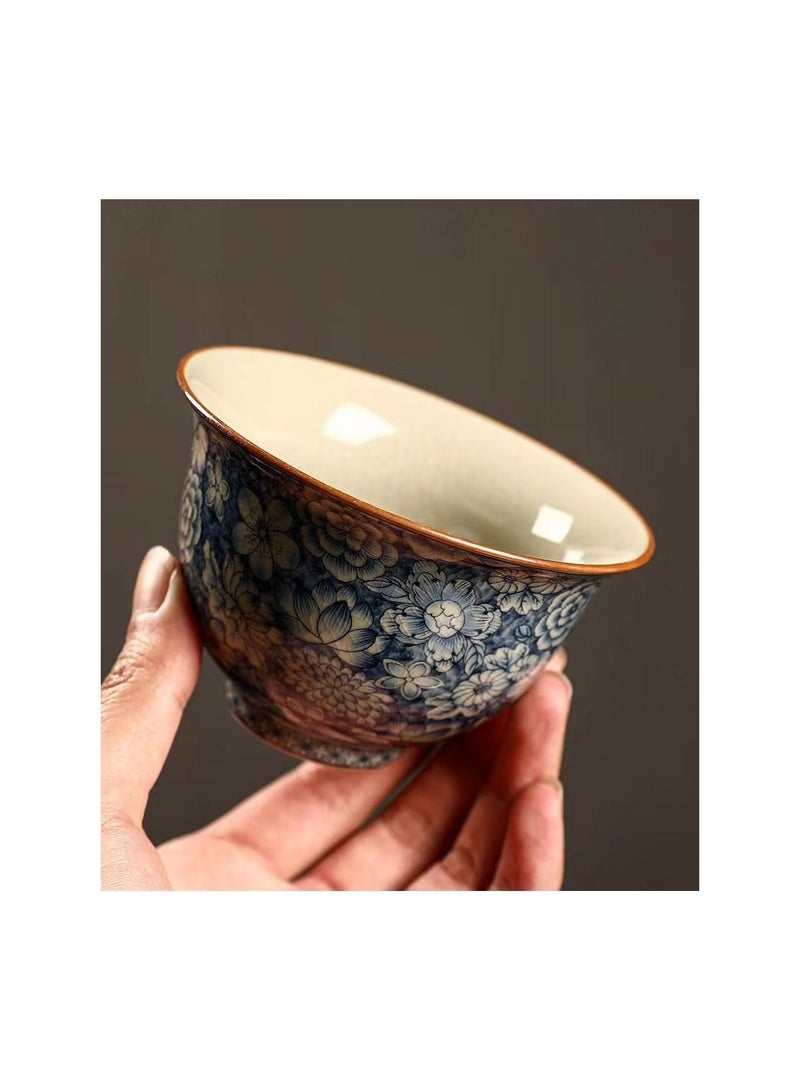 1-Piece Chinese Old Porcelain Blue and White Floral Pattern Tea Bowl,Chinese Tea Bowl with Cover and Tray,Chinese Traditional Handicraft Ceramic Tea Cup - Image 3