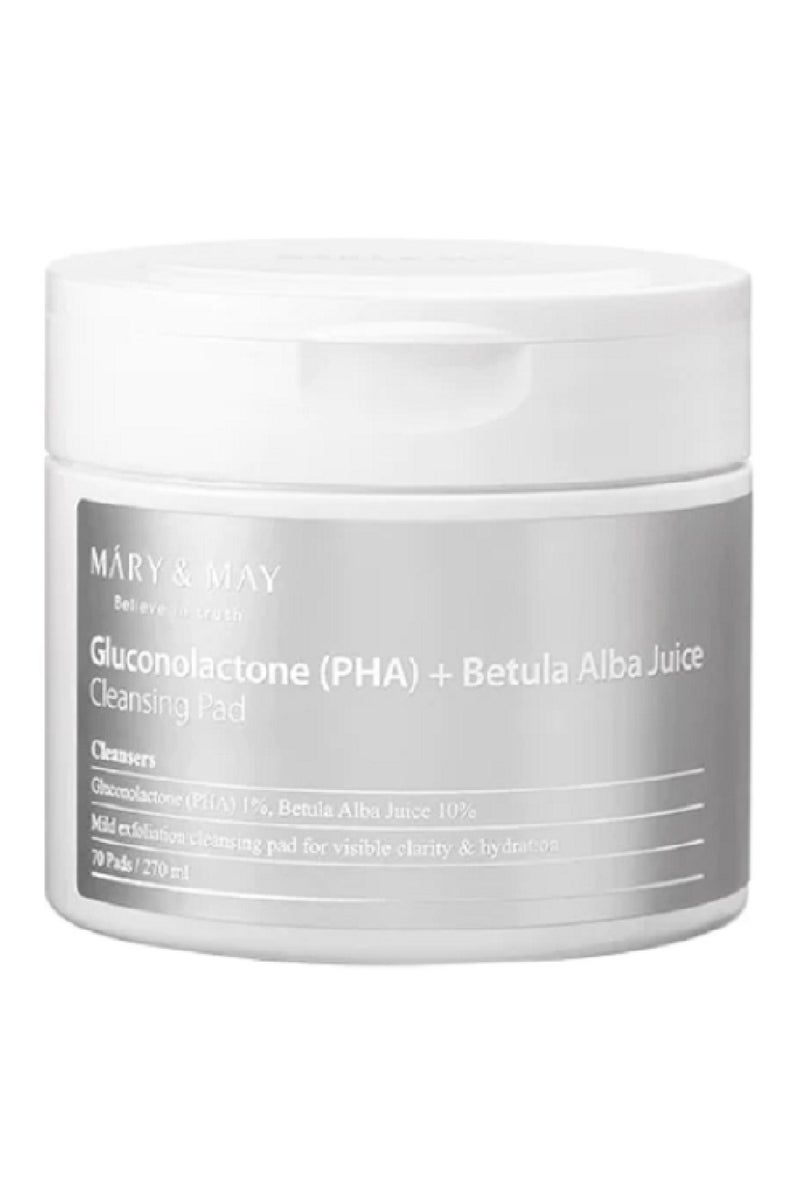 MARY & MAY Máry & May Gluconolactone (PHA) + Betula Alba Juice Cleansing Pad - Exfoliating Pads for All Skin Types 70units - Image 1
