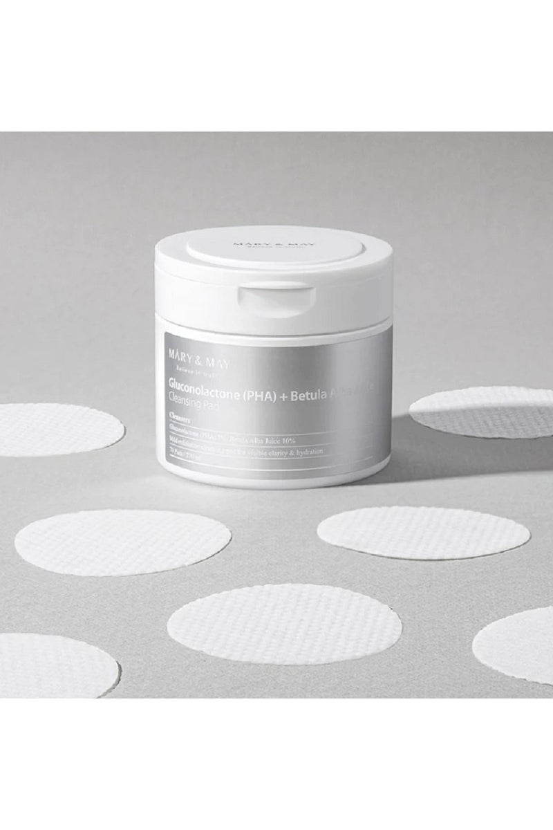 MARY & MAY Máry & May Gluconolactone (PHA) + Betula Alba Juice Cleansing Pad - Exfoliating Pads for All Skin Types 70units - Image 3