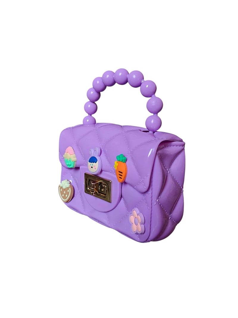 LeVork Kids Quilted Mini Purse with Beaded Handle, Jelly Material - Image 2