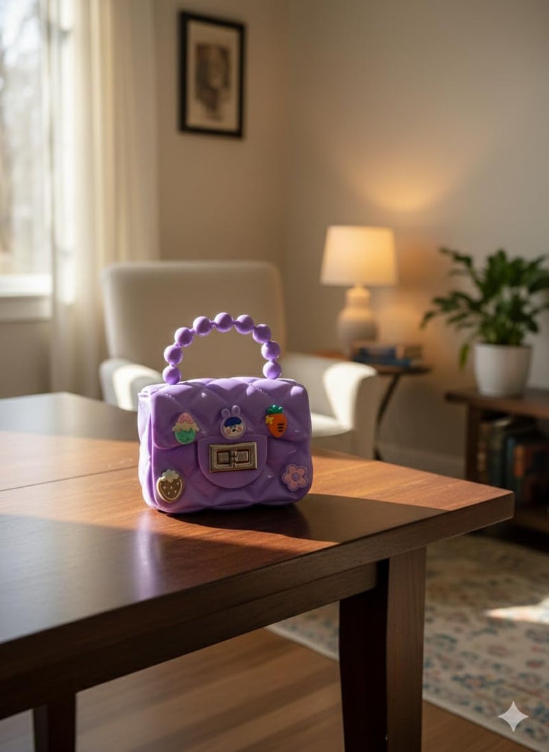 LeVork Kids Quilted Mini Purse with Beaded Handle, Jelly Material - Image 5