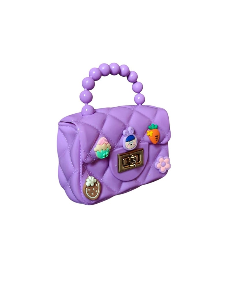 LeVork Kids Quilted Mini Purse with Beaded Handle, Jelly Material - Image 4