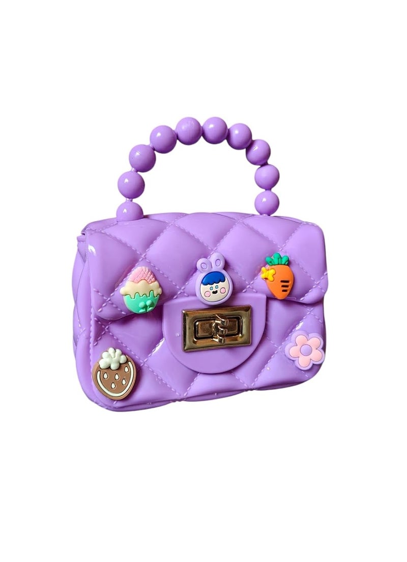 LeVork Kids Quilted Mini Purse with Beaded Handle, Jelly Material - Image 1