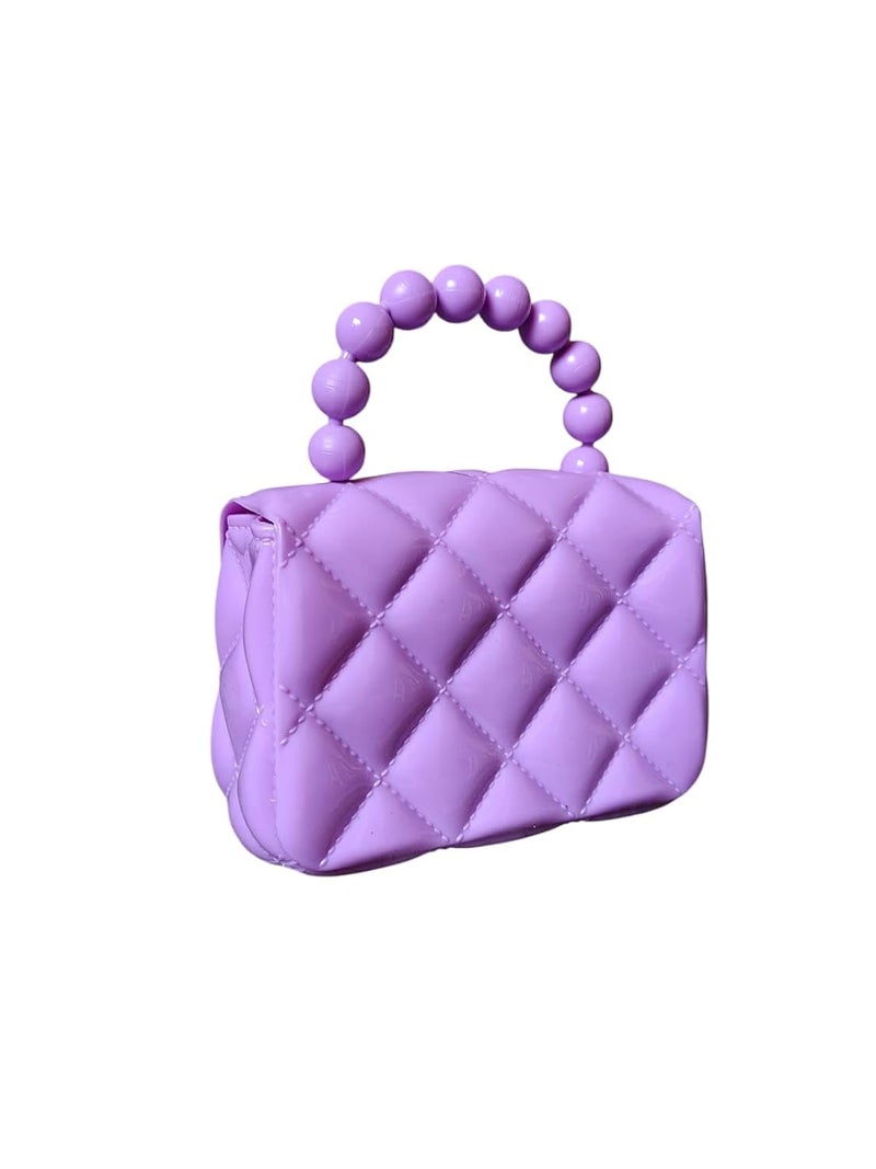 LeVork Kids Quilted Mini Purse with Beaded Handle, Jelly Material - Image 3