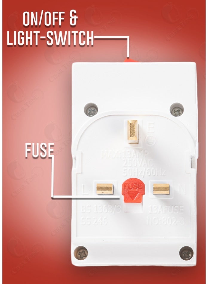 Hi Max 5 In 1 UK Plug Travel Wall Adapter Type G with 3 AC Sockets & Dual USB (2.1A) | 13A 250V 3000W | Best for Home, Office & Travel Use - Image 2