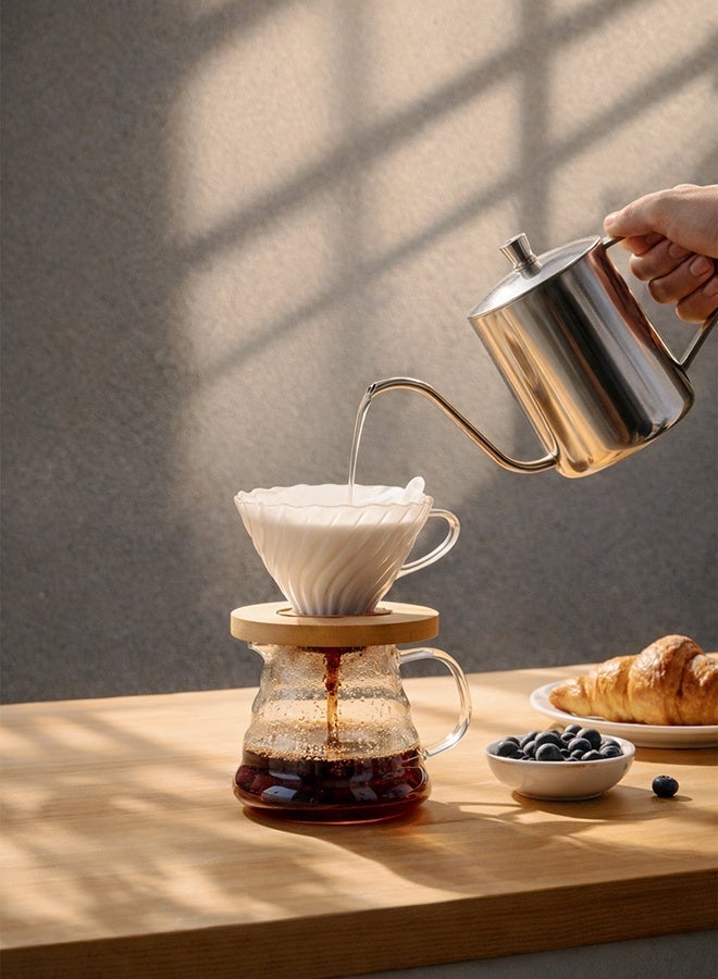 noon east Coffee Server – Heat-Resistant Glass Carafe for Fresh Brewed Coffee - White 600ml - Image 2
