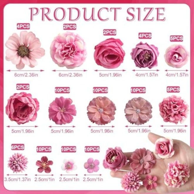 50Pcs Faux Flower Heads Mini Rose Red Artificial Flower Heads Fake Peony Daisy Rose Flowers Multicolor Small Silk Daisy Flower Heads for Craft Garland Wedding Party DIY Home Decoration (Rose Pink) - Image 4