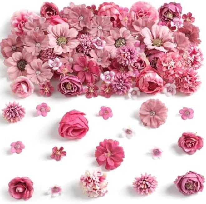 50Pcs Faux Flower Heads Mini Rose Red Artificial Flower Heads Fake Peony Daisy Rose Flowers Multicolor Small Silk Daisy Flower Heads for Craft Garland Wedding Party DIY Home Decoration (Rose Pink) - Image 3