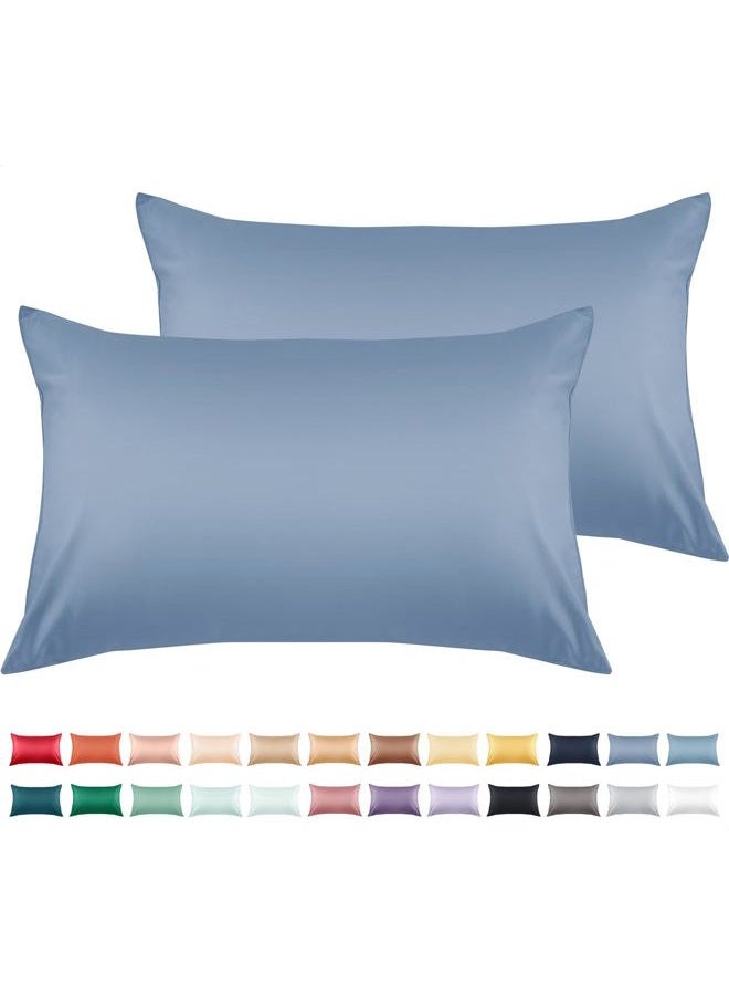 Warmstar Cotton Pillow Cases Standard Size Set of 2, 600 Thread Count Pillowcases 20x26 Inches, Soft Long Staple Cotton Pillowcases Breathable with Envelope Closure,Denim Blue - Image 1