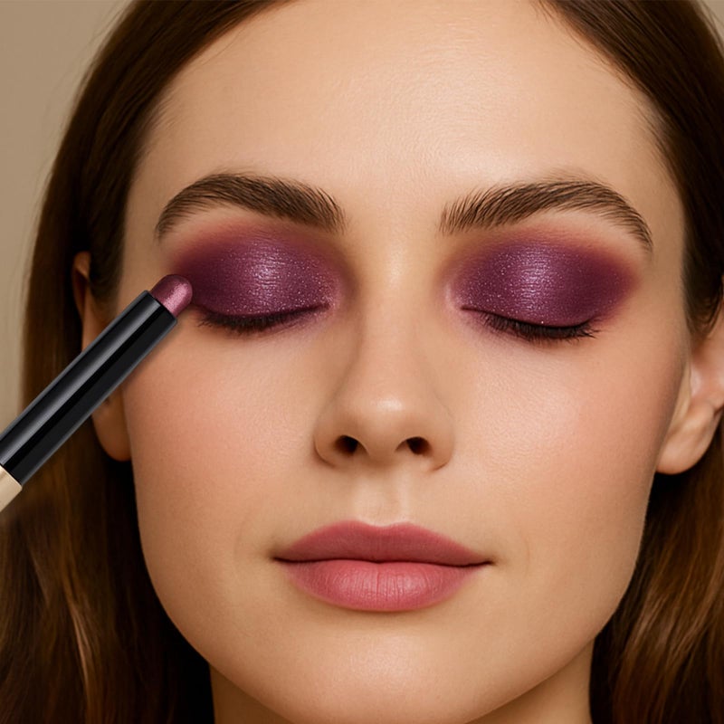 Erinde Waterproof Shimmer Eyeshadow Stick, Plum Brown Mauve Cream Eye Shadow Stick, Long-Lasting Crease-Proof Cream to Powder Buildable & Blendable Eye Shadow Pencils Crayon, Vegan & Cruelty-Free, B06 - Image 5