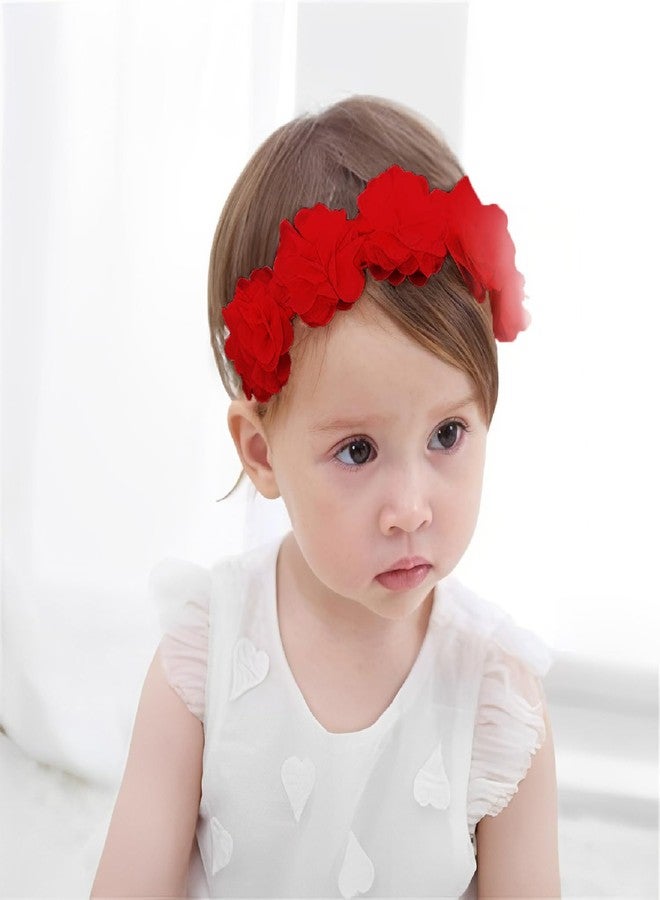 SYGA Baby Girl's Flower Headband Soft & Stretchable Fabric Hairband for Infants, Toddlers, Little Princesses 0-3 Years (Red) - Image 2