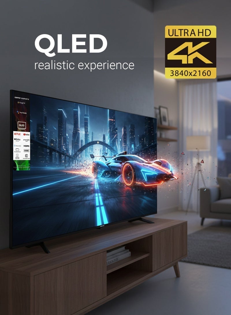 GEEPAS 55" 4K Ultra HD QLED Google TV | Sharp Picture with Sleek Design, with Built-in Apps | Dolby Audio, HDMI & USB Connectivity | Voice Remote with Google Cast | GLED5505GTQLD - Image 4