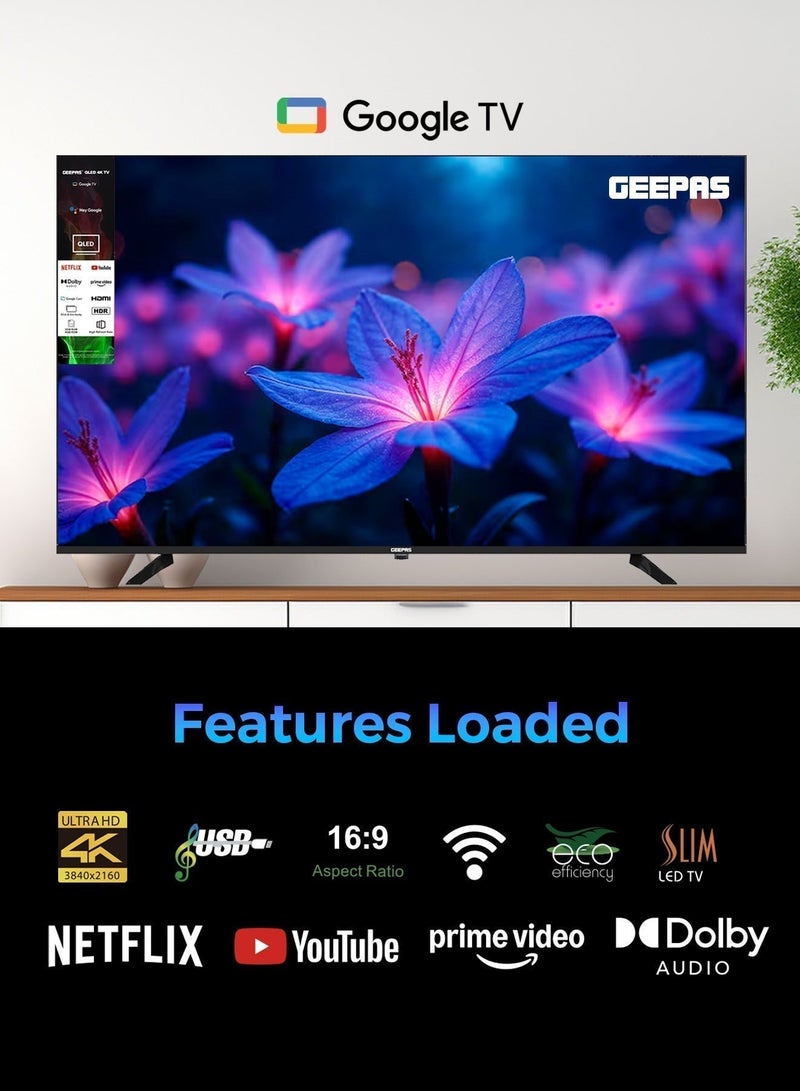 GEEPAS 55" 4K Ultra HD QLED Google TV | Sharp Picture with Sleek Design, with Built-in Apps | Dolby Audio, HDMI & USB Connectivity | Voice Remote with Google Cast | GLED5505GTQLD - Image 3