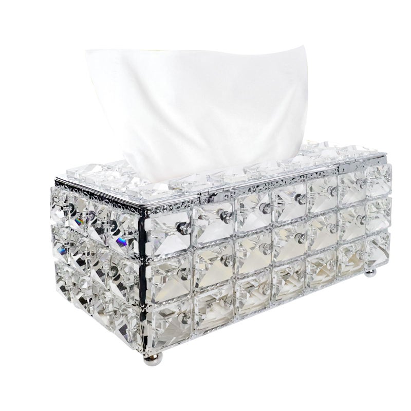 Geesatis Tissue Box Cover, Rectangle Tissue Box Holder, Rectangular Napkin Facial Tissues Holder for Bathroom Toilet Bedroom Living Room Table Desk Office Dresser, 1 Pcs Silver 8''x4.5''x3.5'' - Image 1