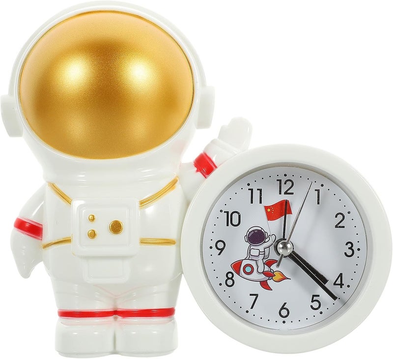 ساعة تنبيه على شكل رائد فضاء مزخرفة للمكتب، بتصميم ذهبي وبدون بطارية، مناسبة لغرفة الأطفال - Image 1
