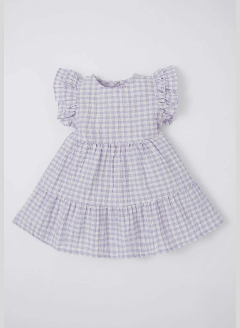 ديفاكتو Sleeveless Frill Detail Check Print Mini Dress