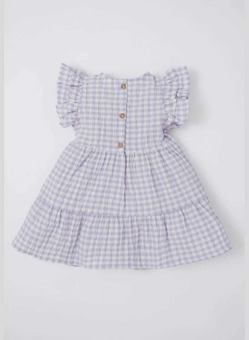 ديفاكتو Sleeveless Frill Detail Check Print Mini Dress