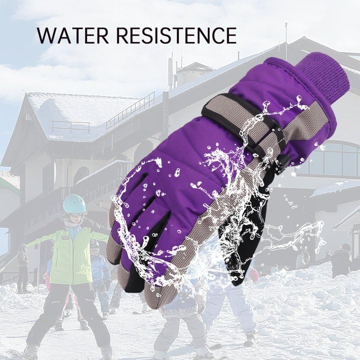 XTACER Kids Ski Snow Gloves Snowboard Winter Warm Cold Weather Gloves for Boys Girls Children (Deep Purple, 10-12 Years) - Image 4