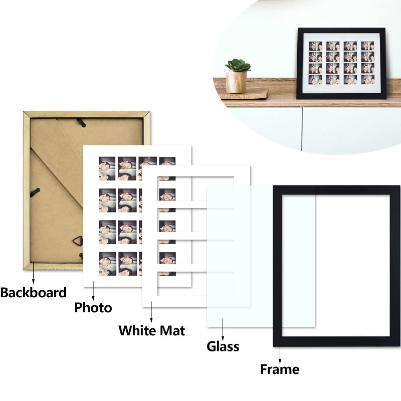 Golden State Art, 8.5x11 Photo frame with mat for 4 2x6 photo booth pictures, Includes Real Glass & Easel Back Display, make a good gifts, Black - Image 4