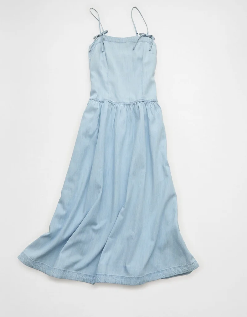 American Eagle  AE Denim Bow Strap Midi Dress for Women | Best Price UAE