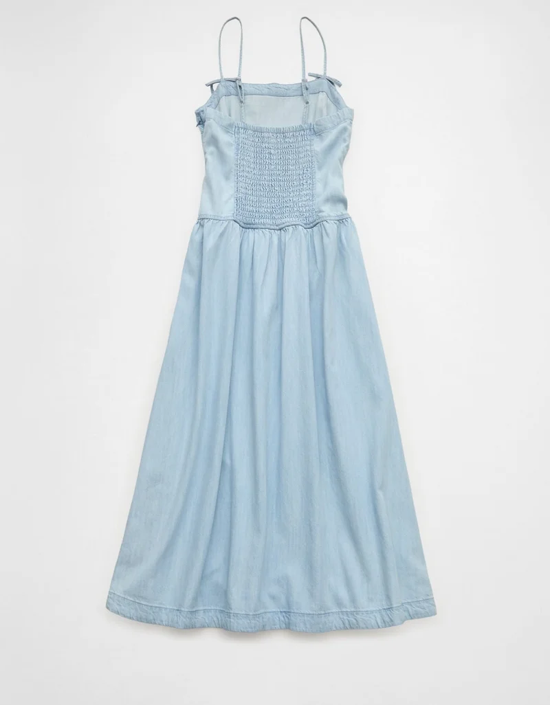 American Eagle  AE Denim Bow Strap Midi Dress for Women | Best Price UAE