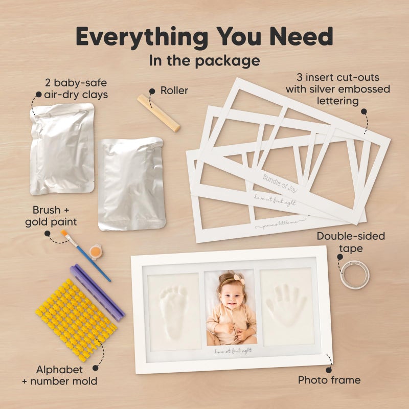 KeaBabies Baby Hand and Footprint Kit - Clay Handprint Keepsake Frame, Newborn Nursery Picture Frame, Personalized New Mom Gifts for Baby First Christmas Shower (Alpine White) - Image 2
