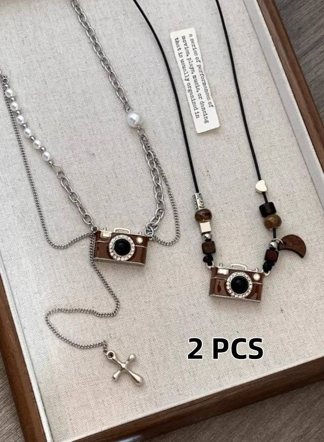 قلادة كاميرا بنية أنيقة بطول قابل للتعديل، مناسبة لعشاق التصوير الفوتوغرافي ومبتكري الموضة - Image 1