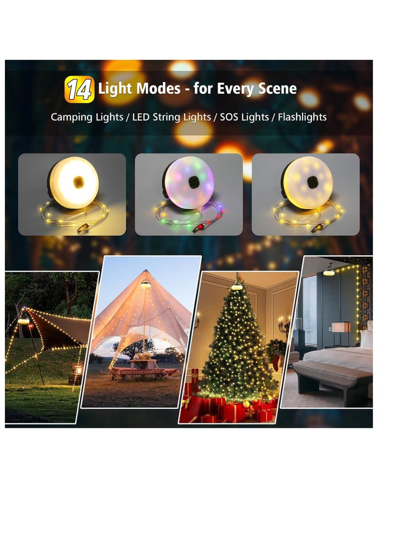 عام أضواء سلسلة التخييم 33 قدمًا ، 4 في 1 قابلة لإعادة الشحن 100 مصابيح خيمة في الهواء الطلق مع 14 وسائط الإضاءة التحكم عن بعد مقاومة للماء مع وظيفة مؤقتة لأساسيات التخييم ساحة المشي لمسافات طويلة - Image 3