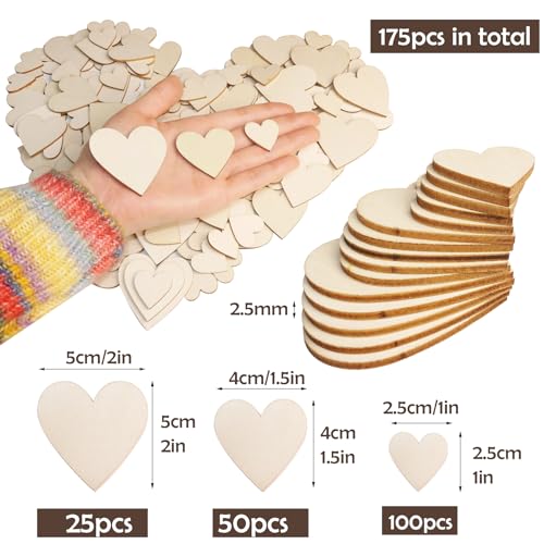HADDIY Small Wood Hearts for Crafts,175 Pcs Different Size Assorted Unfinished Wooden Heart Cutouts Pieces for Wedding Guest Book,Valentine'Day Craft and Deccorations - Image 2