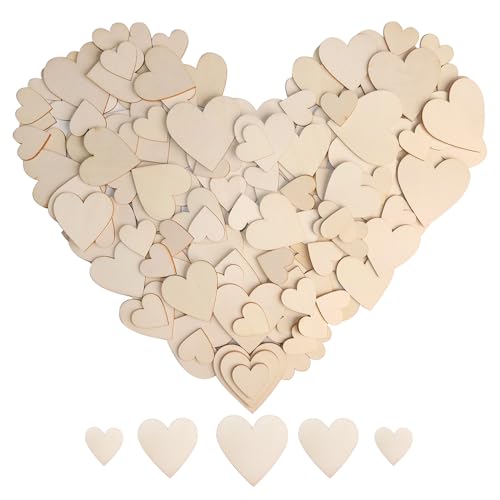 HADDIY Small Wood Hearts for Crafts,175 Pcs Different Size Assorted Unfinished Wooden Heart Cutouts Pieces for Wedding Guest Book,Valentine'Day Craft and Deccorations - Image 1