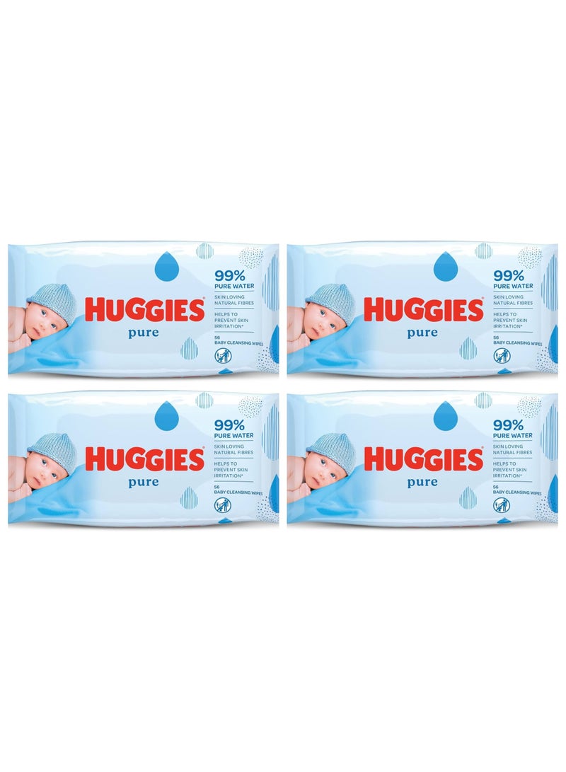 هجيز أربع قطع مناديل نقية للأطفال، عبوة واحدة تحتوي على 56 منديلًا