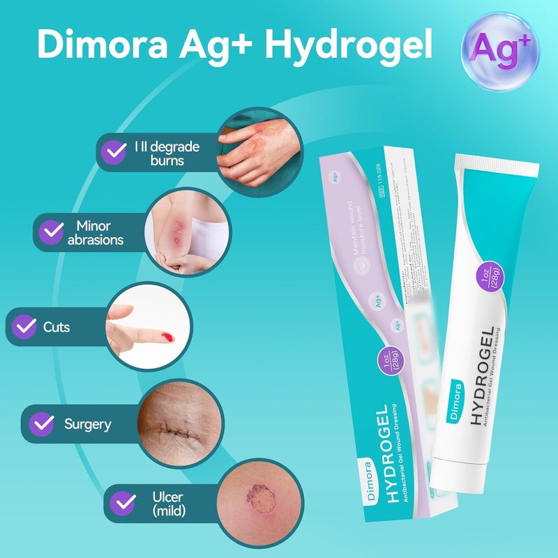 Dimora Antibacterial Gel Wound Dressing 1oz Silver Hydrogel First Aid Ointment for Wound Healing Antibacterial Care for Minor Cuts Abrasions Lacerations Burns Safe NonAmorphous Formula - Image 3