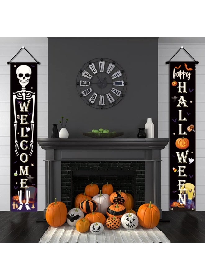 Brain Giggles BrainGiggles 2 Pack Halloween Welcome Banners for Front Door Outdoor Indoor – Large Porch Signs Party Decorations, Happy Halloween Yard Decor, Hanging Garland for Home Entryway - Image 5