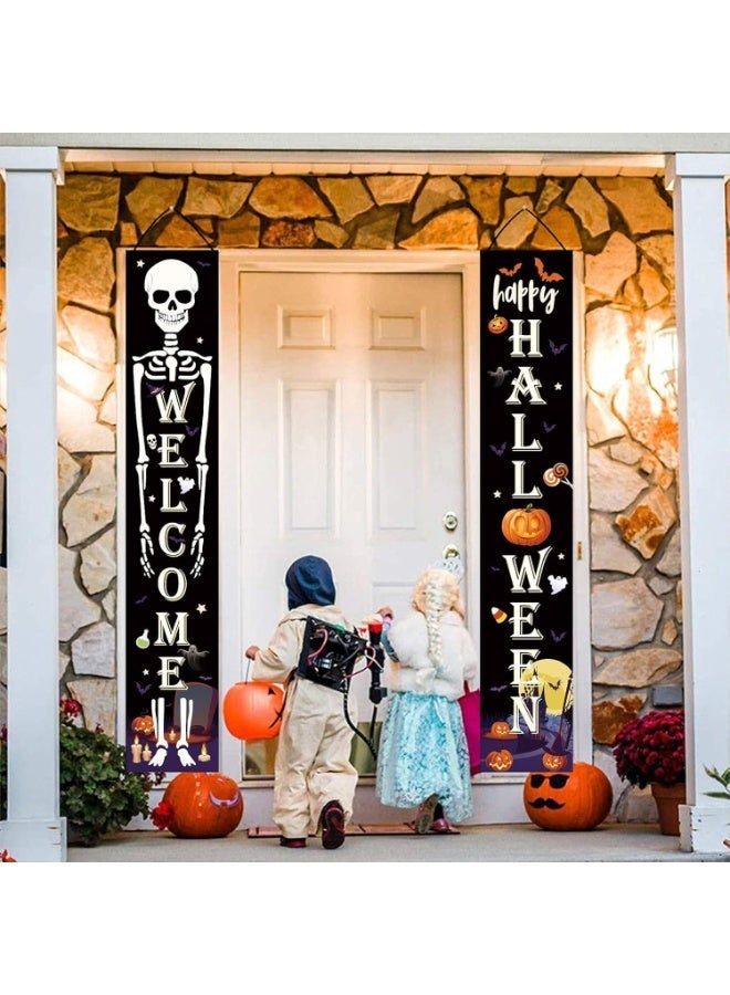 Brain Giggles BrainGiggles 2 Pack Halloween Welcome Banners for Front Door Outdoor Indoor – Large Porch Signs Party Decorations, Happy Halloween Yard Decor, Hanging Garland for Home Entryway - Image 3