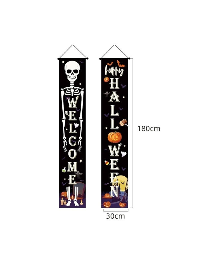 Brain Giggles BrainGiggles 2 Pack Halloween Welcome Banners for Front Door Outdoor Indoor – Large Porch Signs Party Decorations, Happy Halloween Yard Decor, Hanging Garland for Home Entryway - Image 1