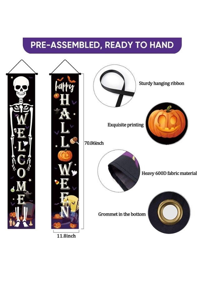Brain Giggles BrainGiggles 2 Pack Halloween Welcome Banners for Front Door Outdoor Indoor – Large Porch Signs Party Decorations, Happy Halloween Yard Decor, Hanging Garland for Home Entryway - Image 4
