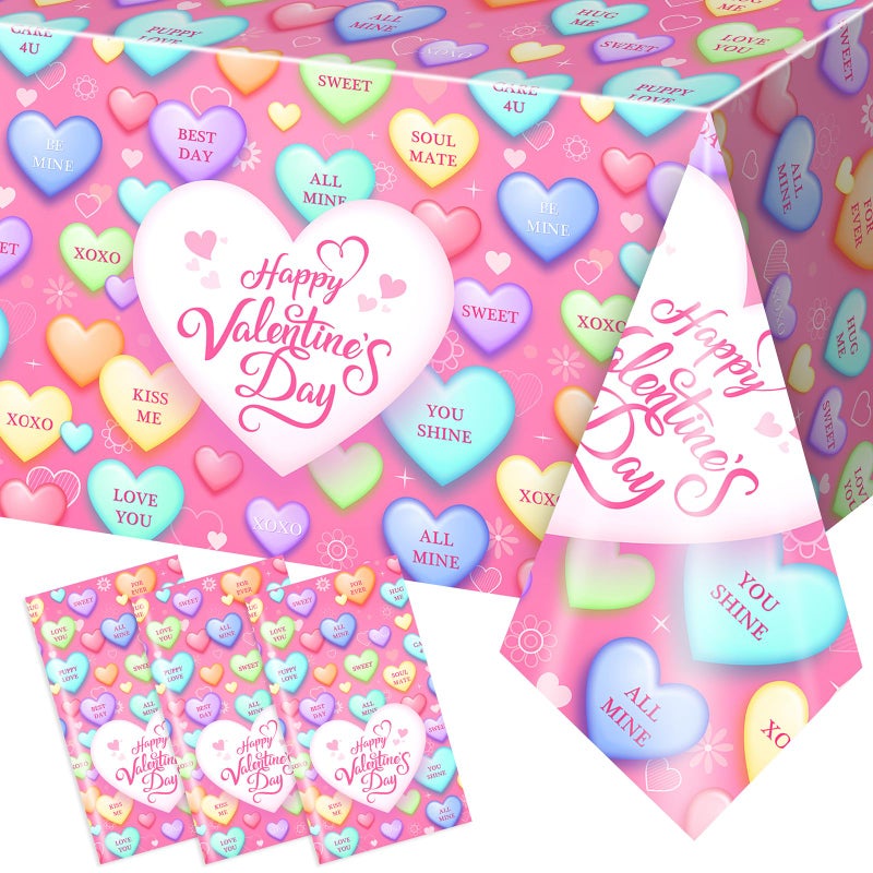 Avezano 3 Pcs Valentines Day Tablecloth Pink Conversation Heart Table Cloth for Valentines Day Party Anniversary Wedding Decorations 108 x 54 Inch - Image 1
