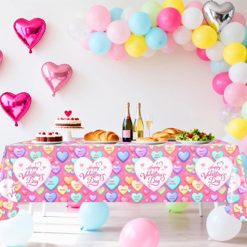 Avezano 3 Pcs Valentines Day Tablecloth Pink Conversation Heart Table Cloth for Valentines Day Party Anniversary Wedding Decorations 108 x 54 Inch - Image 5