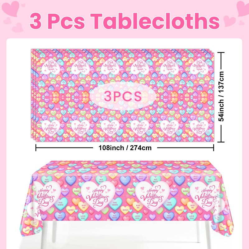 Avezano 3 Pcs Valentines Day Tablecloth Pink Conversation Heart Table Cloth for Valentines Day Party Anniversary Wedding Decorations 108 x 54 Inch - Image 2