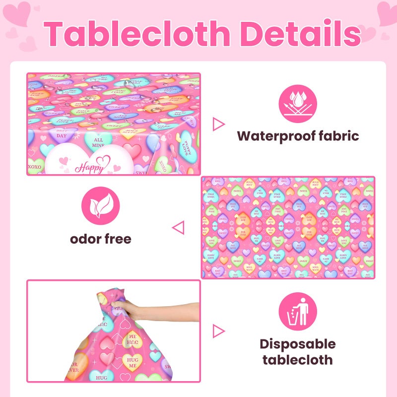 Avezano 3 Pcs Valentines Day Tablecloth Pink Conversation Heart Table Cloth for Valentines Day Party Anniversary Wedding Decorations 108 x 54 Inch - Image 3
