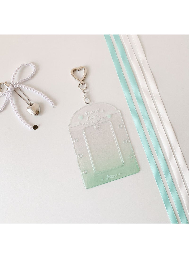 NIBEMINENT 1 - Piece Simple Transparent Glitter Kpop Photo Card Holder Pendant Key Chain ID Badge Holder ID Card Holder Photo Card Protector for School ID Office ID Access Card for Women Girls - Image 1