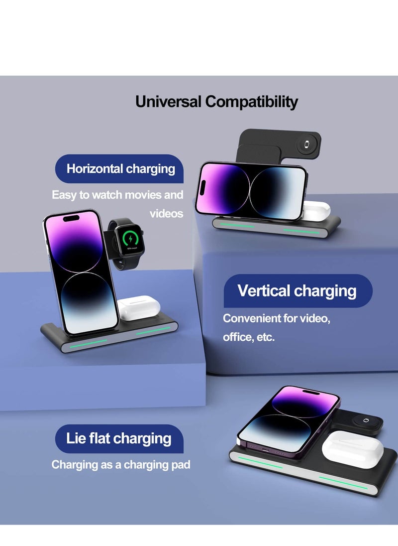 SYOSI - 3 in 1 Wireless Charger, for Apple Multiple Devices Foldable Stand Dock, Charging Station for iPhone 14/13/12/11/Pro/Max/XS/Max/XR/XS/X, iWatch 7/6/SE/5/4/3/2, Airpods Pro/3/2/1, Black - Image 1