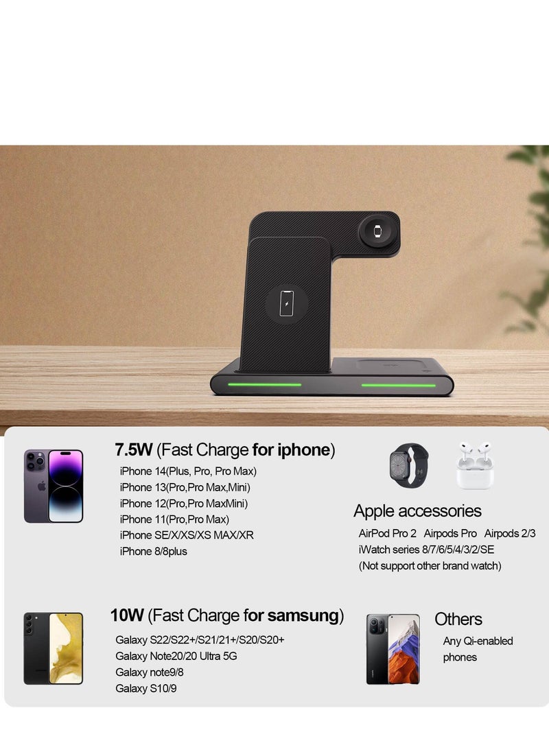 SYOSI - 3 in 1 Wireless Charger, for Apple Multiple Devices Foldable Stand Dock, Charging Station for iPhone 14/13/12/11/Pro/Max/XS/Max/XR/XS/X, iWatch 7/6/SE/5/4/3/2, Airpods Pro/3/2/1, Black - Image 1